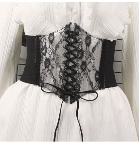 Black lace stretch wide waistband latin ballroom dresses For girls women fashion sashes extra-wide straps Lolita elasticated belt